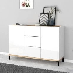 AHD AMAZING HOME DESIGN Buffet 120x40cm 2 Portes 3 Tiroirs Meuble Salon Cuisine Odessa Light