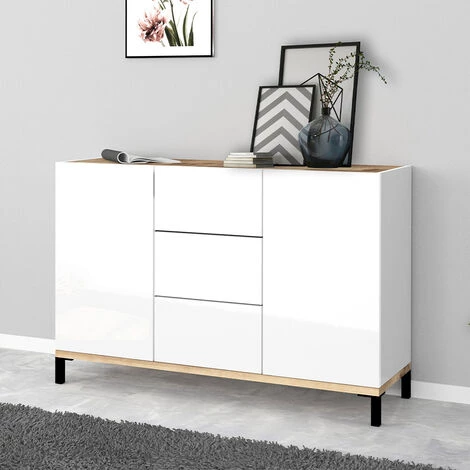 AHD AMAZING HOME DESIGN Buffet 120x40cm 2 Portes 3 Tiroirs Meuble Salon Cuisine Odessa Light 1 AHD AMAZING HOME DESIGN Buffet 120x40cm 2 Portes 3 Tiroirs Meuble Salon Cuisine Odessa Light