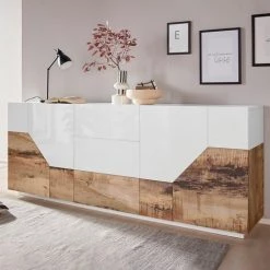 AHD AMAZING HOME DESIGN Buffet Meuble Salon 220x40cm 4 Portes 3 Tiroirs Cuisine Mavis Wood