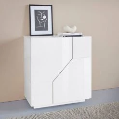 AHD AMAZING HOME DESIGN Buffet 80x43cm Blanc 2 Compartiments Salon Cuisine Adara