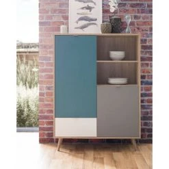 CAESAROO Buffet Haut 139 Cm Avana Multicouleurs Avec Deux Portes Et Un Tiroir | Multicolor -Buffet et enfilade Soldes 54648423 3