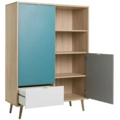 CAESAROO Buffet Haut 139 Cm Avana Multicouleurs Avec Deux Portes Et Un Tiroir | Multicolor -Buffet et enfilade Soldes 54648423 4