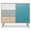 CAESAROO Buffet 103x40 Cm Avana Avec Une Porte Et Trois Tiroirs Multicouleurs | Multicolor