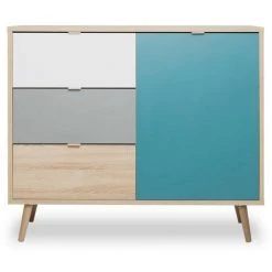 CAESAROO Buffet 103x40 Cm Avana Avec Une Porte Et Trois Tiroirs Multicouleurs | Multicolor