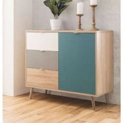 CAESAROO Buffet 103x40 Cm Avana Avec Une Porte Et Trois Tiroirs Multicouleurs | Multicolor -Buffet et enfilade Soldes 54648428 4