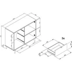 CAESAROO Buffet 103x40 Cm Avana Avec Une Porte Et Trois Tiroirs Multicouleurs | Multicolor -Buffet et enfilade Soldes 54648428 5