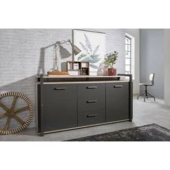 CAESAROO Buffet 180x45 Cm Elba Chêne Clair Et Gris Anthracite Avec Deux Portes Et Trois Tiroirs | Chêne Et Gris 7 CAESAROO Buffet 180x45 Cm Elba Chêne Clair Et Gris Anthracite Avec Deux Portes Et Trois Tiroirs | Chêne Et Gris -Buffet et enfilade Soldes 54648434 3