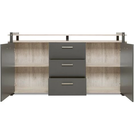 CAESAROO Buffet 180x45 Cm Elba Chêne Clair Et Gris Anthracite Avec Deux Portes Et Trois Tiroirs | Chêne Et Gris 4 CAESAROO Buffet 180x45 Cm Elba Chêne Clair Et Gris Anthracite Avec Deux Portes Et Trois Tiroirs | Chêne Et Gris – Image 4