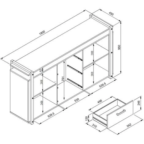 CAESAROO Buffet 180x45 Cm Elba Chêne Clair Et Gris Anthracite Avec Deux Portes Et Trois Tiroirs | Chêne Et Gris 5 CAESAROO Buffet 180x45 Cm Elba Chêne Clair Et Gris Anthracite Avec Deux Portes Et Trois Tiroirs | Chêne Et Gris – Image 5