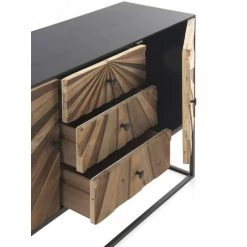 Buffet, Bahut 2 Portes Et 3 Tiroirs En Bois Naturel Et Métal Coloris Noir - Longueur 120 X Hauteur 80 X Largeur 35 Cm -PEGANE- -Buffet et enfilade Soldes 54658502 5
