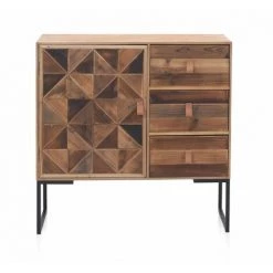 Buffet, Bahut 1 Porte Et 3 Tiroirs En Bois De Sapin Coloris Naturel - Longueur 80 X Hauteur 80 X Largeur 35 Cm -PEGANE-