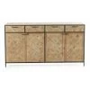 Buffet, Bahut 4 Portes Et 4 Tiroirs En Bois De Sapin Naturel Et Métal Gris Foncé- Longueur 160 X Hauteur 85 X Largeur 40 Cm -PEGANE-