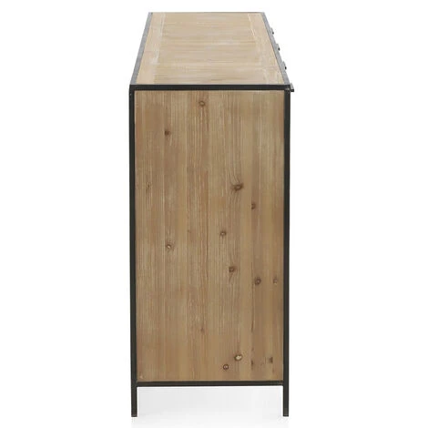Buffet, Bahut 4 Portes Et 4 Tiroirs En Bois De Sapin Naturel Et Métal Gris Foncé- Longueur 160 X Hauteur 85 X Largeur 40 Cm -PEGANE- 2 Buffet, Bahut 4 Portes Et 4 Tiroirs En Bois De Sapin Naturel Et Métal Gris Foncé- Longueur 160 X Hauteur 85 X Largeur 40 Cm -PEGANE- – Image 2