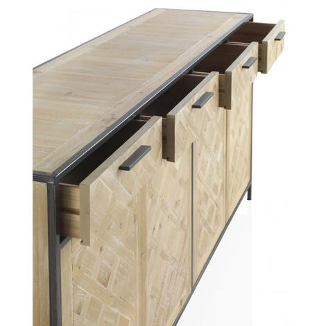 Buffet, Bahut 4 Portes Et 4 Tiroirs En Bois De Sapin Naturel Et Métal Gris Foncé- Longueur 160 X Hauteur 85 X Largeur 40 Cm -PEGANE- 3 Buffet, Bahut 4 Portes Et 4 Tiroirs En Bois De Sapin Naturel Et Métal Gris Foncé- Longueur 160 X Hauteur 85 X Largeur 40 Cm -PEGANE- – Image 3