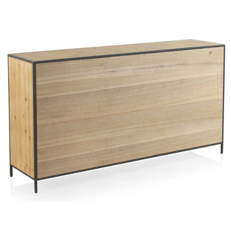 Buffet, Bahut 4 Portes Et 4 Tiroirs En Bois De Sapin Naturel Et Métal Gris Foncé- Longueur 160 X Hauteur 85 X Largeur 40 Cm -PEGANE- 4 Buffet, Bahut 4 Portes Et 4 Tiroirs En Bois De Sapin Naturel Et Métal Gris Foncé- Longueur 160 X Hauteur 85 X Largeur 40 Cm -PEGANE- – Image 4