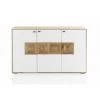 Buffet, Bahut 3 Portes En Panneaux MDF Plaqué En Teck Naturel Et Blanc - Longueur 132,5 X Hauteur 82 X Largeur 40 Cm -PEGANE-