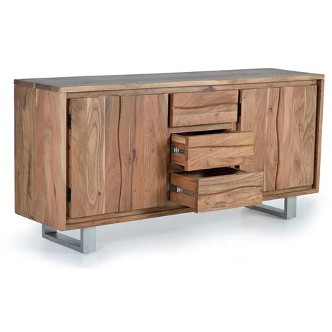Buffet Bahut En Bois D'acacia Coloris Naturel - Longueur 172 X Profondeur 45 X Hauteur 82 Cm -PEGANE- 2 Buffet Bahut En Bois D'acacia Coloris Naturel - Longueur 172 X Profondeur 45 X Hauteur 82 Cm -PEGANE- – Image 2