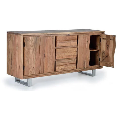 Buffet Bahut En Bois D'acacia Coloris Naturel - Longueur 172 X Profondeur 45 X Hauteur 82 Cm -PEGANE- 3 Buffet Bahut En Bois D'acacia Coloris Naturel - Longueur 172 X Profondeur 45 X Hauteur 82 Cm -PEGANE- – Image 3
