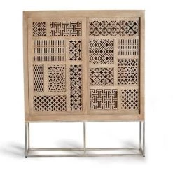 Buffet Meuble De Rangement En Bois De Teck Coloris Naturel - Longueur 140 X Profondeur 40 X Hauteur 170 Cm -PEGANE-