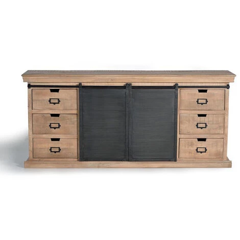 Buffet Bahut En Bois De Manguier Et Métal Coloris Naturel / Gris - Longueur 190 X Profondeur 40 X Hauteur 85 Cm -PEGANE- 1 Buffet Bahut En Bois De Manguier Et Métal Coloris Naturel / Gris - Longueur 190 X Profondeur 40 X Hauteur 85 Cm -PEGANE-