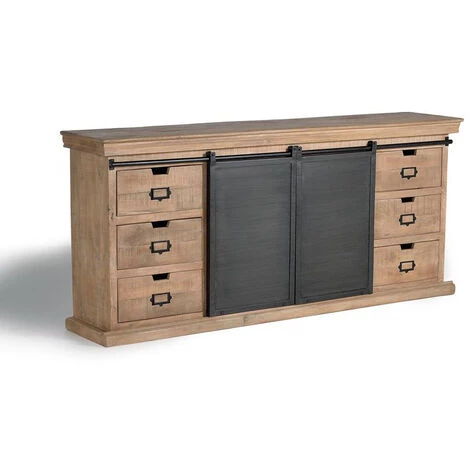Buffet Bahut En Bois De Manguier Et Métal Coloris Naturel / Gris - Longueur 190 X Profondeur 40 X Hauteur 85 Cm -PEGANE- 2 Buffet Bahut En Bois De Manguier Et Métal Coloris Naturel / Gris - Longueur 190 X Profondeur 40 X Hauteur 85 Cm -PEGANE- – Image 2
