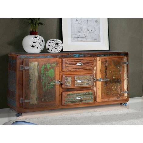 Buffet Bahut En Bois Recyclé Multicolore - Longueur 150 X Profondeur 40 X Hauteur 90 Cm -PEGANE- 4 Buffet Bahut En Bois Recyclé Multicolore - Longueur 150 X Profondeur 40 X Hauteur 90 Cm -PEGANE- – Image 4
