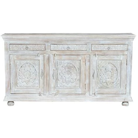 Buffet Bahut En Bois De Manguier Coloris Blanc Vieilli - Longueur 197 X Profondeur 44 X Hauteur 110 Cm -PEGANE- 1 Buffet Bahut En Bois De Manguier Coloris Blanc Vieilli - Longueur 197 X Profondeur 44 X Hauteur 110 Cm -PEGANE-