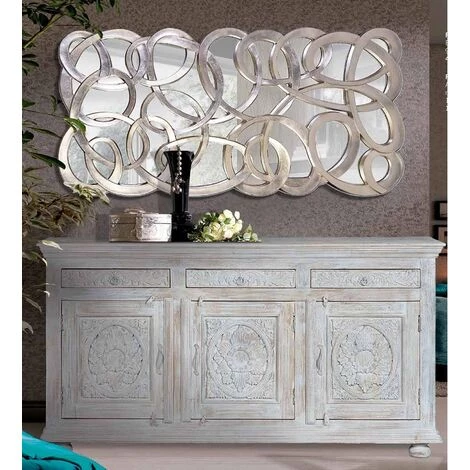Buffet Bahut En Bois De Manguier Coloris Blanc Vieilli - Longueur 197 X Profondeur 44 X Hauteur 110 Cm -PEGANE- 4 Buffet Bahut En Bois De Manguier Coloris Blanc Vieilli - Longueur 197 X Profondeur 44 X Hauteur 110 Cm -PEGANE- – Image 4