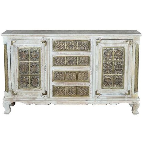 Buffet Bahut En Bois De Manguier Coloris Blanc Vieilli - Longueur 150 X Profondeur 40 X Hauteur 90 Cm -PEGANE- 1 Buffet Bahut En Bois De Manguier Coloris Blanc Vieilli - Longueur 150 X Profondeur 40 X Hauteur 90 Cm -PEGANE-