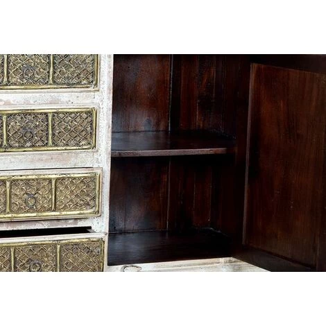 Buffet Bahut En Bois De Manguier Coloris Blanc Vieilli - Longueur 150 X Profondeur 40 X Hauteur 90 Cm -PEGANE- 3 Buffet Bahut En Bois De Manguier Coloris Blanc Vieilli - Longueur 150 X Profondeur 40 X Hauteur 90 Cm -PEGANE- – Image 3