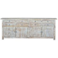 Buffet Bahut En Bois De Manguier Coloris Blanc Vieilli - Longueur 200 X Profondeur 44 X Hauteur 100 Cm -PEGANE-