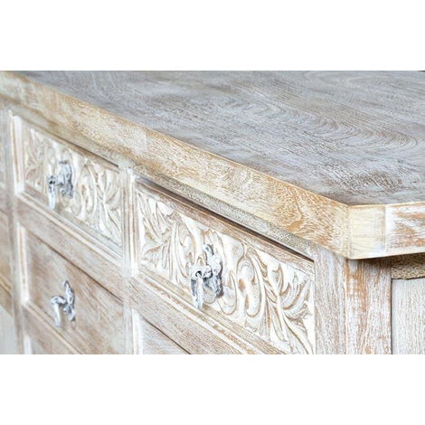 Buffet Bahut En Bois De Manguier Coloris Blanc Vieilli - Longueur 200 X Profondeur 44 X Hauteur 100 Cm -PEGANE- 2 Buffet Bahut En Bois De Manguier Coloris Blanc Vieilli - Longueur 200 X Profondeur 44 X Hauteur 100 Cm -PEGANE- – Image 2