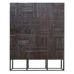 Buffet Bahut En Bois De Manguier / Fer Coloris Noyer Foncé - Longueur 120 X Profondeur 40 X Hauteur 135 Cm -PEGANE-