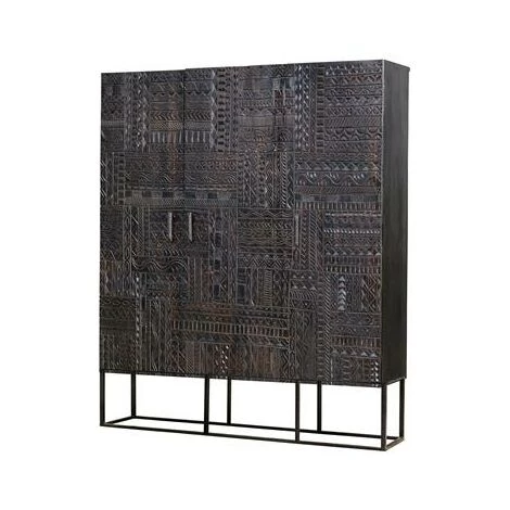 Buffet Bahut En Bois De Manguier / Fer Coloris Noyer Foncé - Longueur 120 X Profondeur 40 X Hauteur 135 Cm -PEGANE- 3 Buffet Bahut En Bois De Manguier / Fer Coloris Noyer Foncé - Longueur 120 X Profondeur 40 X Hauteur 135 Cm -PEGANE- – Image 3