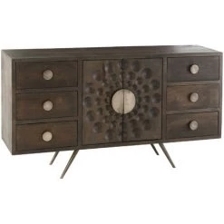 HELLIN Buffet Bas Ethnique En Bois De Manguier 2 Portes Et 6 Tiroirs - PADANG - Bois Foncé -Buffet et enfilade Soldes 54671283 4