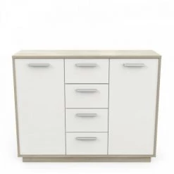 DANSMAMAISON Buffet 2 Portes 4 Tiroirs Chêne/Blanc - ANO - L 113 X L 37 X H 84 Cm - Bois Clair