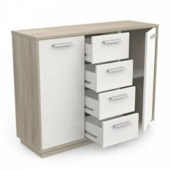 DANSMAMAISON Buffet 2 Portes 4 Tiroirs Chêne/Blanc - ANO - L 113 X L 37 X H 84 Cm - Bois Clair -Buffet et enfilade Soldes 54692408 4