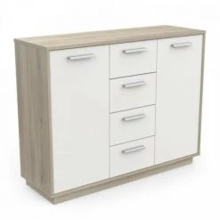 DANSMAMAISON Buffet 2 Portes 4 Tiroirs Chêne/Blanc - ANO - L 113 X L 37 X H 84 Cm - Bois Clair -Buffet et enfilade Soldes 54692408 5