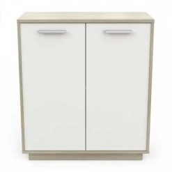 DANSMAMAISON Buffet 2 Portes En Chêne/Blanc - ANO - L 78 X L 36 X H 84 Cm - Bois Clair