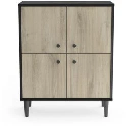 Petit Buffet 4 Portes Effet Bois L61cm - ARTY - Calicosy - Noir/bois - Noir/bois