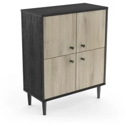 Petit Buffet 4 Portes Effet Bois L61cm - ARTY - Calicosy - Noir/bois - Noir/bois -Buffet et enfilade Soldes 54699754 3