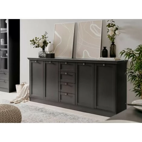 CAESAROO Buffet 200x40 Cm Gris Anthracite Avec Quatre Portes Et Quatre Tiroirs | Gris Anthracite 3 CAESAROO Buffet 200x40 Cm Gris Anthracite Avec Quatre Portes Et Quatre Tiroirs | Gris Anthracite – Image 3