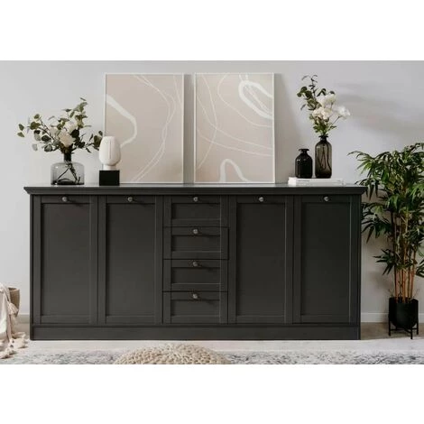 CAESAROO Buffet 200x40 Cm Gris Anthracite Avec Quatre Portes Et Quatre Tiroirs | Gris Anthracite 4 CAESAROO Buffet 200x40 Cm Gris Anthracite Avec Quatre Portes Et Quatre Tiroirs | Gris Anthracite – Image 4