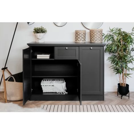CAESAROO Buffet 120x40 Cm Gris Anthracite Avec Trois Portes Et Un Tiroir | Gris Anthracite 4 CAESAROO Buffet 120x40 Cm Gris Anthracite Avec Trois Portes Et Un Tiroir | Gris Anthracite – Image 4