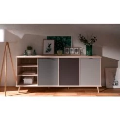CAESAROO Buffet 209x40 Cm Chêne Et Gris Avec Trois Portes Et Trois Compartiments | Chêne Et Gris -Buffet et enfilade Soldes 54715725 3