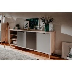 CAESAROO Buffet 209x40 Cm Chêne Et Gris Avec Trois Portes Et Trois Compartiments | Chêne Et Gris -Buffet et enfilade Soldes 54715725 4