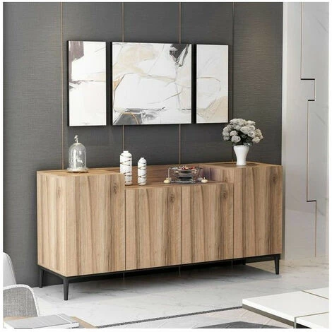 AZURA HOME DESIGN Buffet 4 Portes ELLARIA Noyer Doré 160 Cm - Doré 2 AZURA HOME DESIGN Buffet 4 Portes ELLARIA Noyer Doré 160 Cm - Doré – Image 2