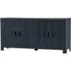 Buffet De 4 Portes En Pin Massif Coloris Noir Mat - Hauteur 85 X Longueur 177 Cm X Profondeur 46 Cm -PEGANE-