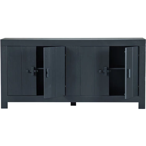 Buffet De 4 Portes En Pin Massif Coloris Noir Mat - Hauteur 85 X Longueur 177 Cm X Profondeur 46 Cm -PEGANE- 3 Buffet De 4 Portes En Pin Massif Coloris Noir Mat - Hauteur 85 X Longueur 177 Cm X Profondeur 46 Cm -PEGANE- – Image 3