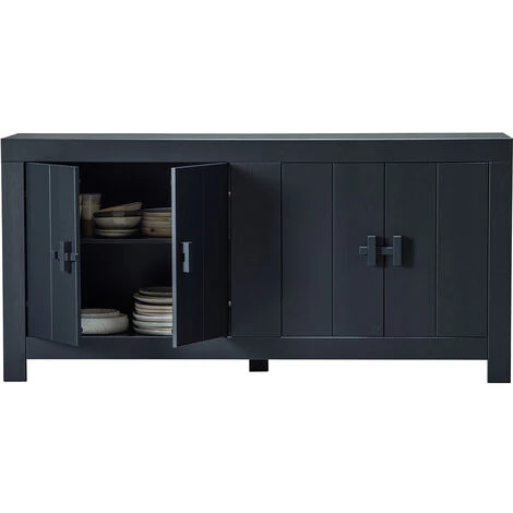 Buffet De 4 Portes En Pin Massif Coloris Noir Mat - Hauteur 85 X Longueur 177 Cm X Profondeur 46 Cm -PEGANE- 4 Buffet De 4 Portes En Pin Massif Coloris Noir Mat - Hauteur 85 X Longueur 177 Cm X Profondeur 46 Cm -PEGANE- – Image 4